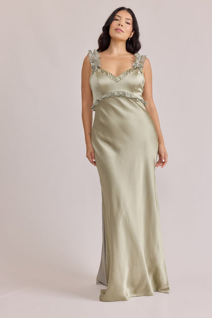 Romy Satin + Chiffon Dress | Made To Order | Silver Sage Chiffon / Silver Sage Satin