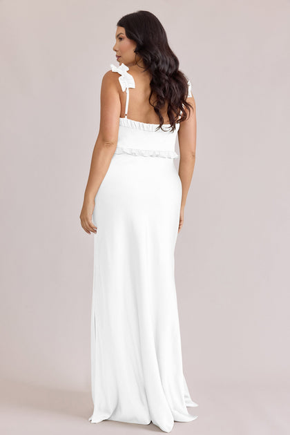 Romy Satin + Chiffon Dress | Made To Order | White Pearl Chiffon / White Pearl Satin