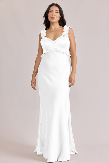 Romy Satin + Chiffon Dress | Made To Order | White Pearl Chiffon / White Pearl Satin