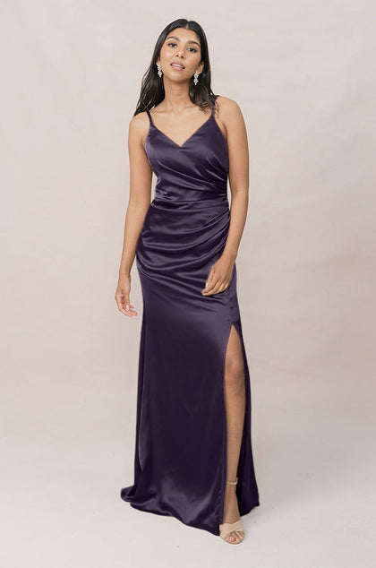 Rory Satin Dress | Made To Order | Eggplant