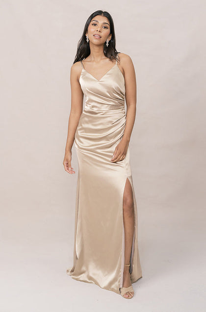Rory Satin Dress | Made To Order | Gold Champagne