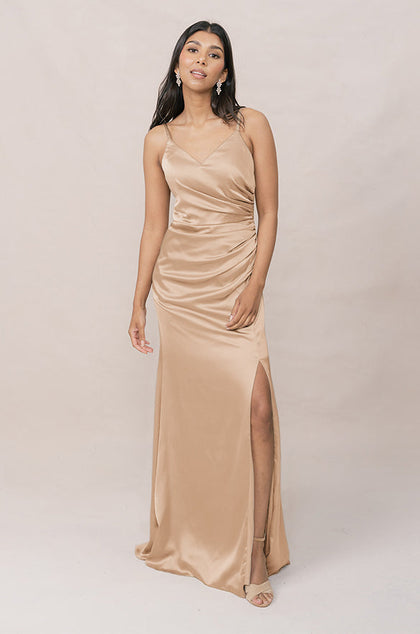 Rory Satin Dress | Made To Order | Honey Beige