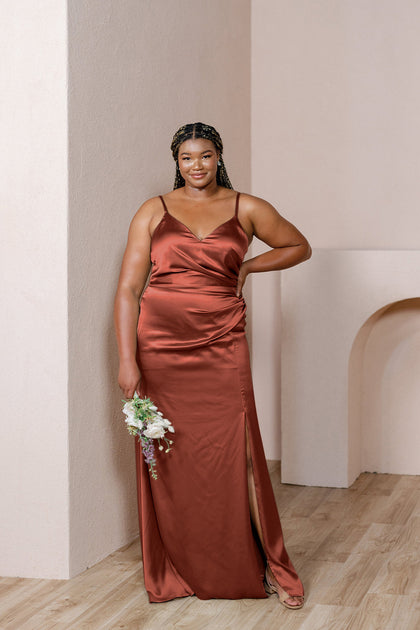 Rory Satin Dress | Terracotta Rust