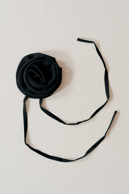Chiffon Rose Neck Tie | Made To Order | Black