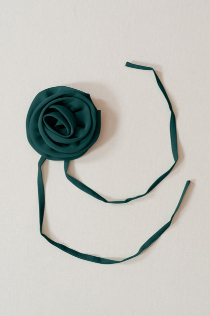 Chiffon Rose Neck Tie | Made To Order | Classic Emerald