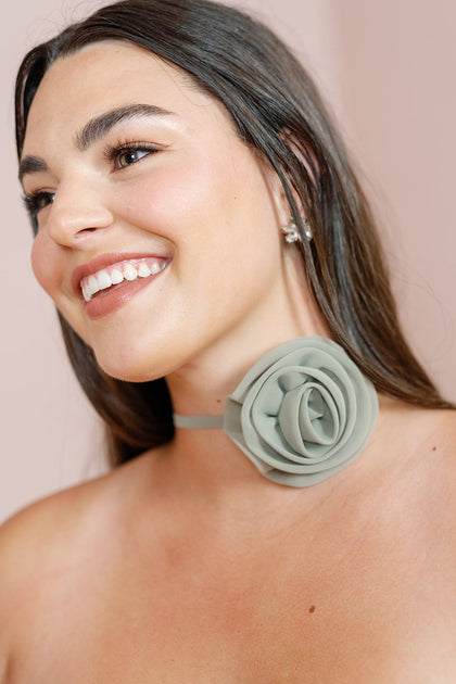 Rose Neck Tie in Silver Sage Chiffon