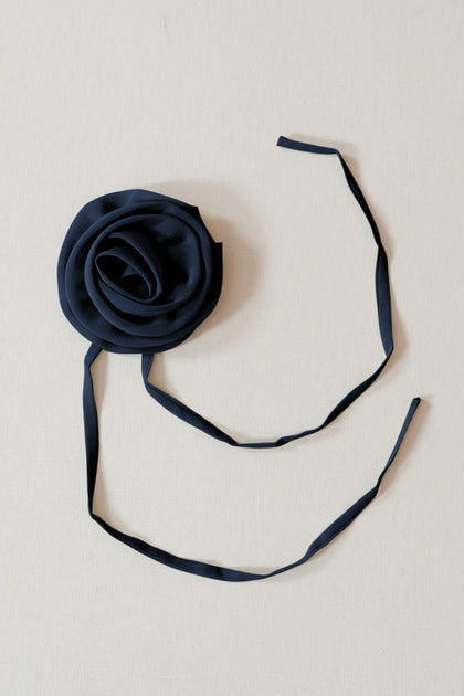 Chiffon Rose Neck Tie | Made To Order | Navy Blue
