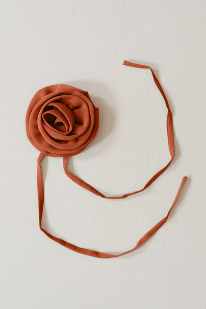 Chiffon Rose Neck Tie | Made To Order | Rust Orange