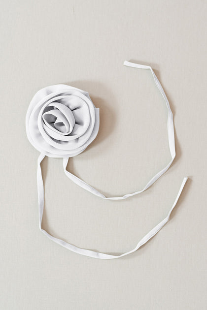 Chiffon Rose Neck Tie | Made To Order | White Pearl