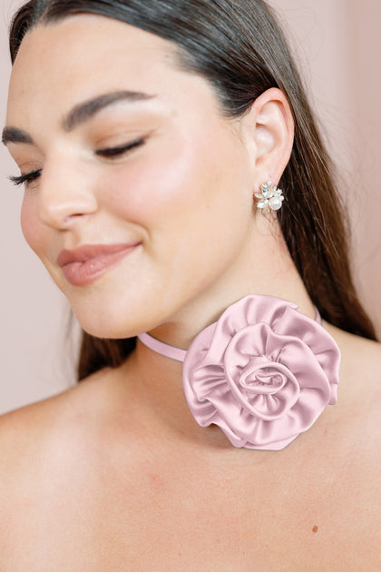 Satin Rose Neck Tie | Made To Order | Baby Pink