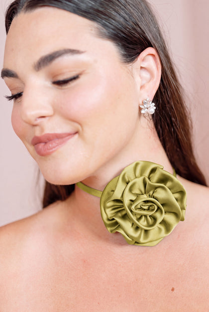 Satin Rose Neck Tie | Made To Order | Chartreuse