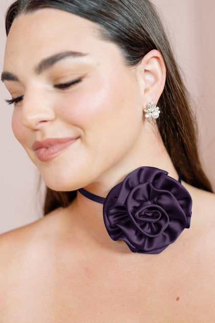 Satin Rose Neck Tie | Made To Order | Eggplant
