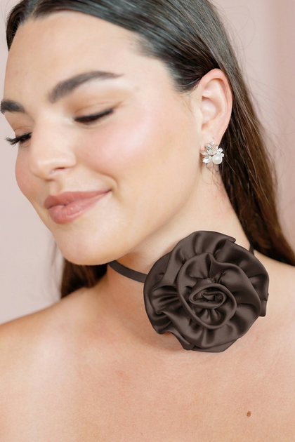 Satin Rose Neck Tie | Made To Order | Espresso