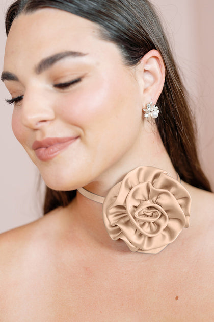 Satin Rose Neck Tie | Made To Order | Honey Beige