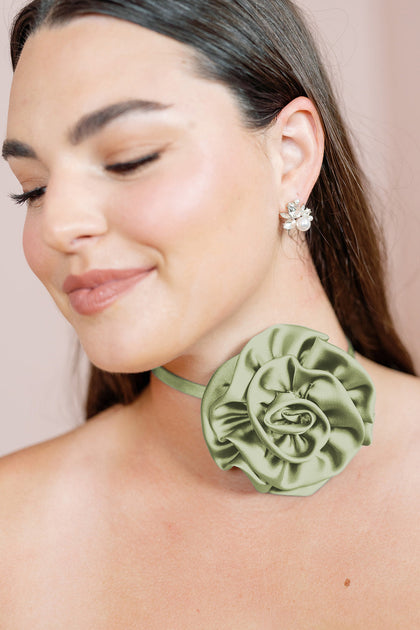 Satin Rose Neck Tie | Made To Order | Matcha