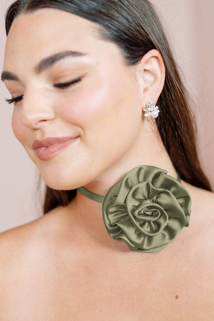 Satin Rose Neck Tie | Made To Order | Moss