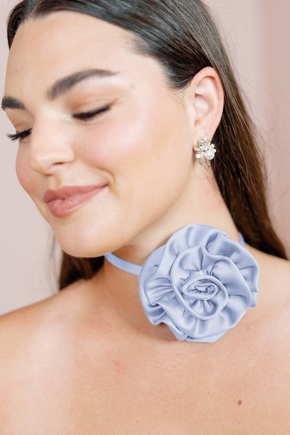 Satin Rose Neck Tie | Made To Order | Periwinkle