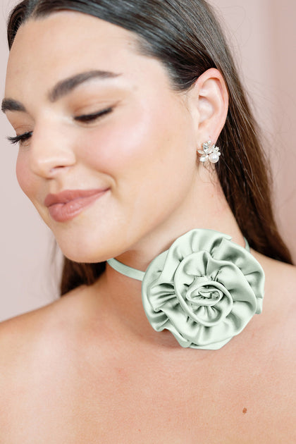 Satin Rose Neck Tie | Made To Order | Pistachio