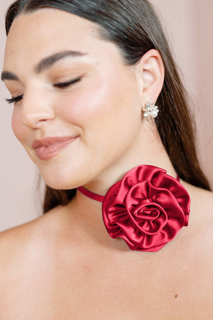 Satin Rose Neck Tie | Made To Order | Poppy Red