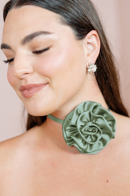 Satin Rose Neck Tie | Made To Order | Sage