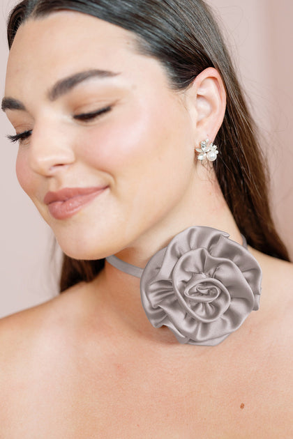 Satin Rose Neck Tie | Made To Order | Taupe