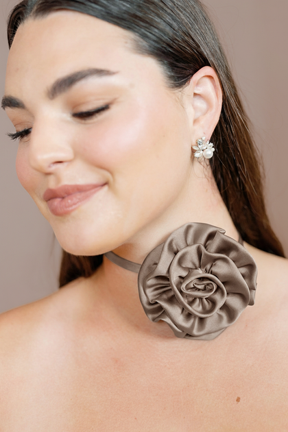 Satin Rose Neck Tie | Made To Order | Truffle