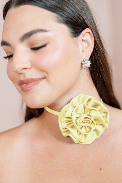 Satin Rose Neck Tie | Made To Order | Yellow
