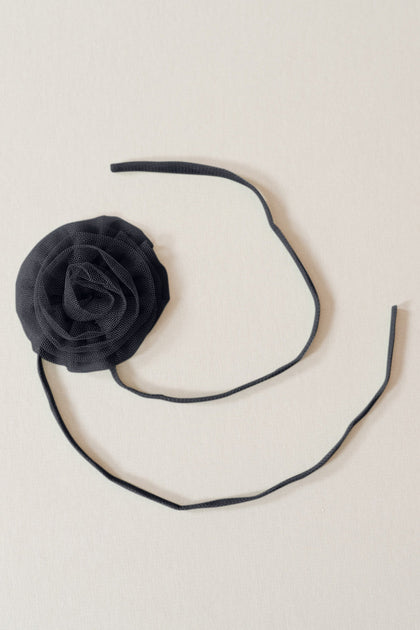 Tulle Rose Neck Tie | Made To Order | Black