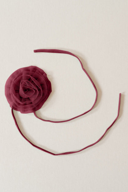 Tulle Rose Neck Tie | Made To Order | Cabernet