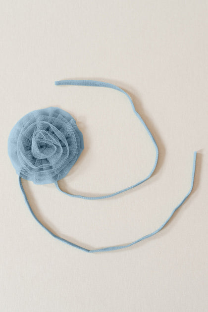 Tulle Rose Neck Tie | Made To Order | French Blue