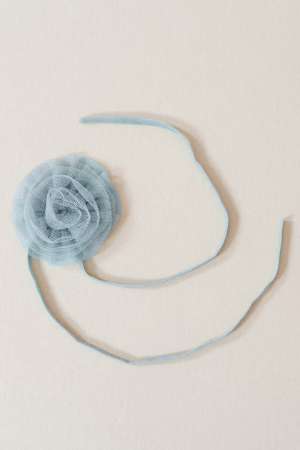 Tulle Rose Neck Tie | Made To Order | Light Blue