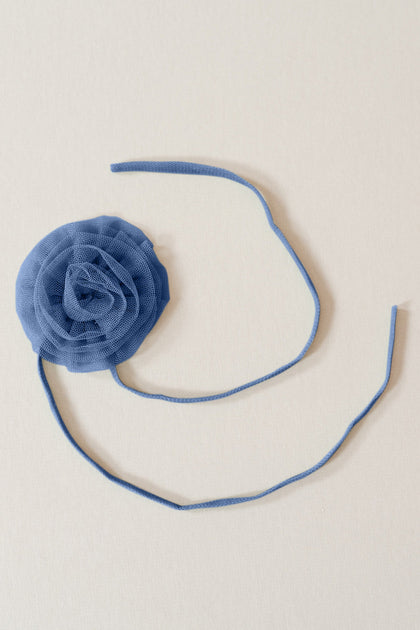 Tulle Rose Neck Tie | Made To Order | Romantic Blue