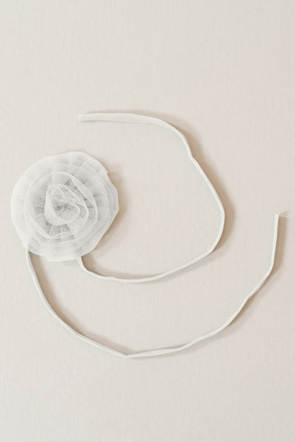 Tulle Rose Neck Tie | Made To Order | White Pearl