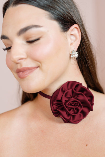 Satin Rose Neck Tie | Made To Order | Cabernet