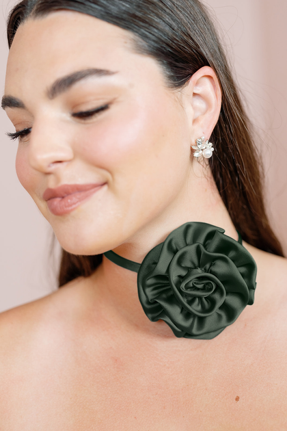 Satin Rose Neck Tie | Made To Order | Deep Olive