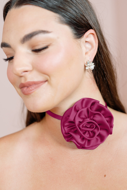 Satin Rose Neck Tie | Made To Order | Fuchsia