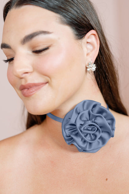 Satin Rose Neck Tie | Made To Order | Indie Blue