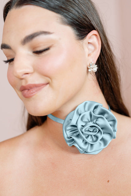 Satin Rose Neck Tie | Made To Order | Light Blue