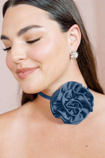 Satin Rose Neck Tie | Made To Order | Romantic Blue