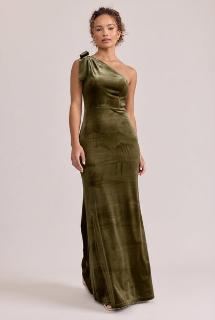 Rowan Velvet Dress | Made To Order | Olive