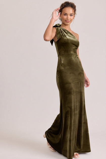 Rowan Velvet Dress | Made To Order | Olive