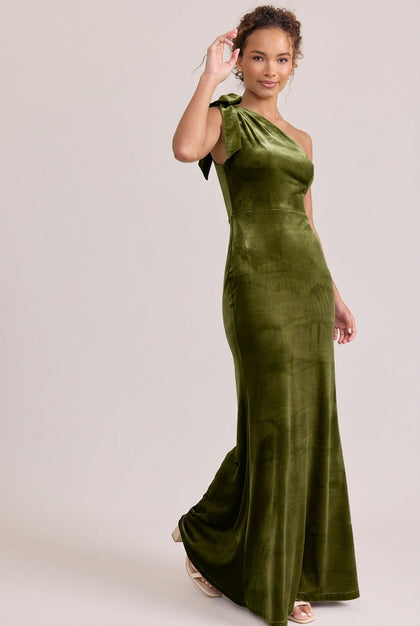 Rowan Velvet Dress | Made To Order | Olive