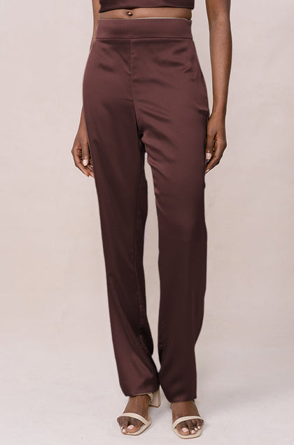 Ruby Satin Pants | Mahogany