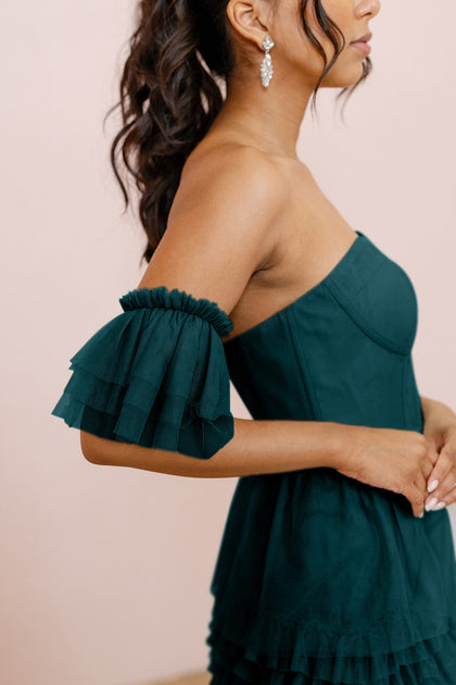 Tulle Ruffle Sleeves | Made To Order | Classic Emerald