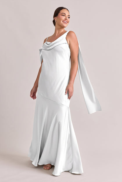Sabrina Satin Dress | White Pearl