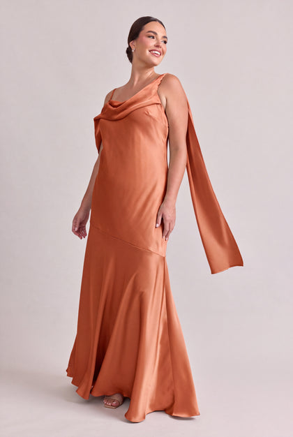 Sabrina Satin Dress | Tangerine