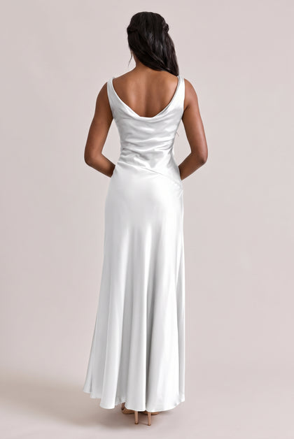 Samantha Satin Dress | White Pearl