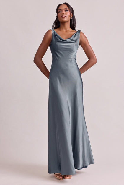 Samantha Satin Dress | Eucalyptus
