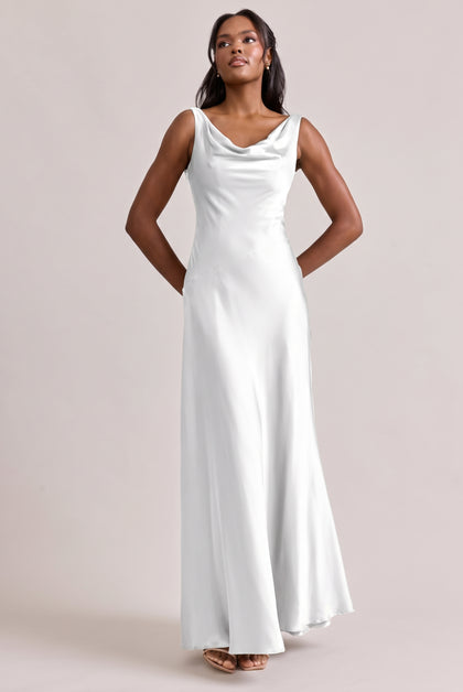 Samantha Satin Dress | White Pearl