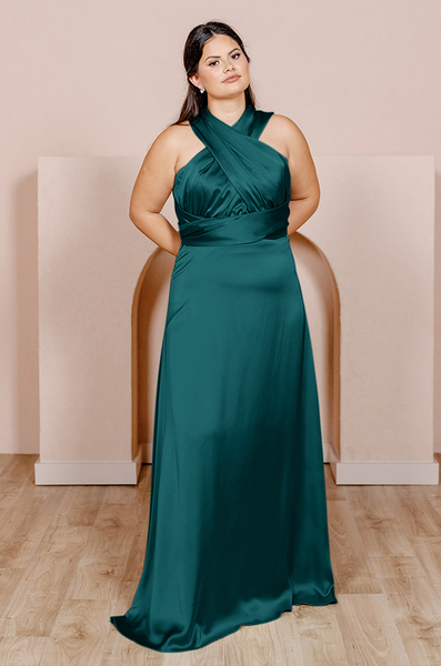 Sample Classic Emerald Devan Convertible Satin Dress | Ready To Ship 20 Sample Classic Emerald Devan Convertible Satin Dress | Ready To Ship 20
